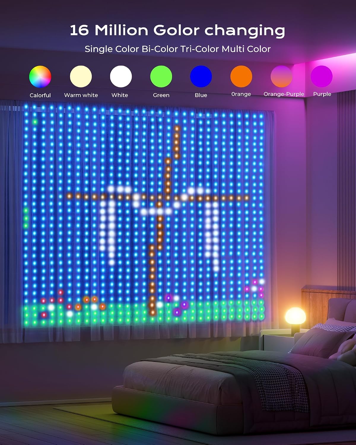 Brightown 540 LED RGB Smart Curtain Fairy Lights with Remote, 4.9x6.6ft