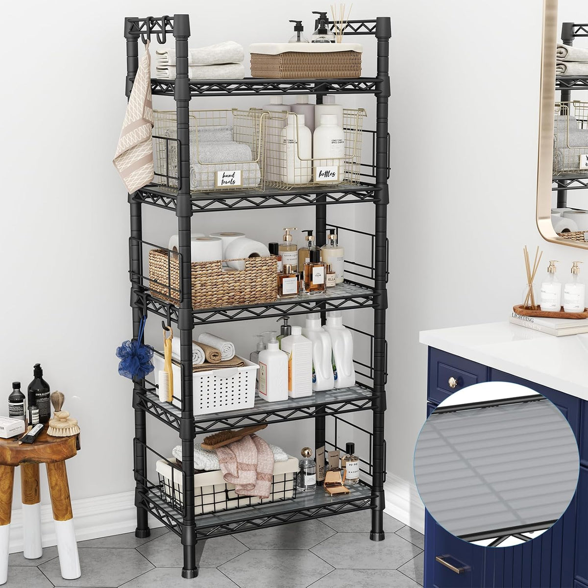 FUTASSI Metal Storage Rack, Storage Organizer Shelves for Kitchen, Black