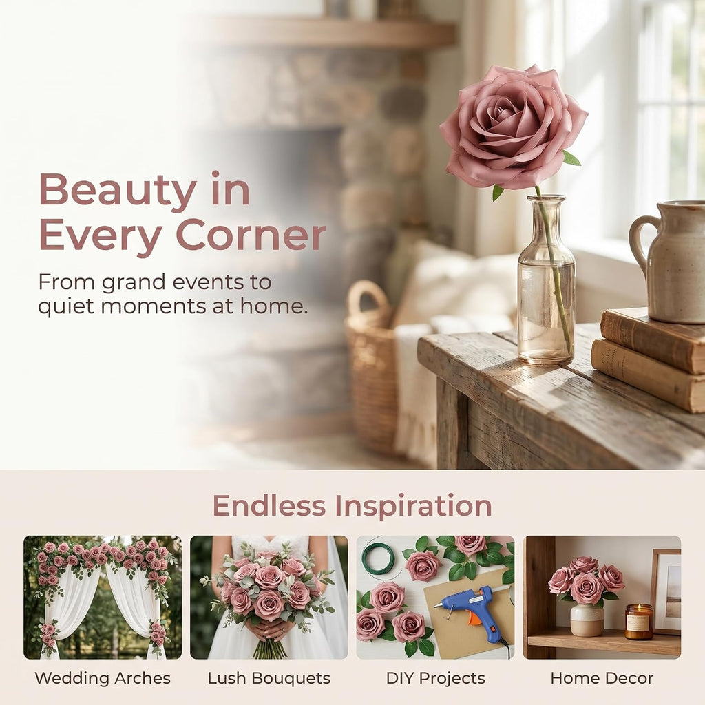 Roses Artificial Flowers Artificial Roses Fake Rose Silk Rose Fake Flowers with Stems for DIY Wedding Bouquets Party Tables Centerpieces Floral Arrangements (16, Dusty Rose)