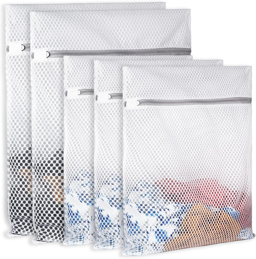 SUERIV Extra Large Honeycomb Mesh Laundry Bag125gsm Net Fabric Durable and Reusable Delicate Wash Bag,Travel Organization Bag for Lingerie,Clothes,Jeans,Bath Towel,Sock (2Large, 3Medium)
