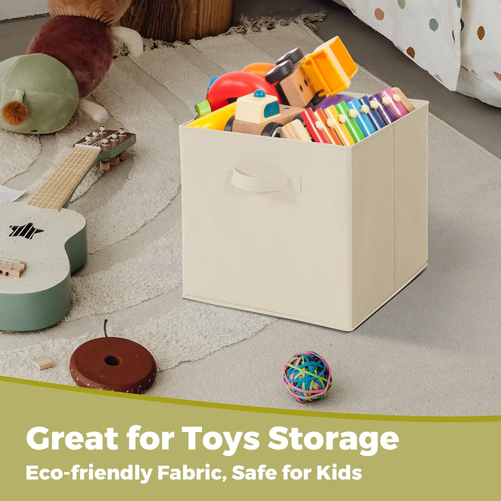 11x11 Storage Bins, Set of 10 Storage Cubes, Collapsible Cube Storage Bins, Fabric Closet Organizers with Handles for Home, Office, Closet Shelf Cabinet, Bookcase, Beige