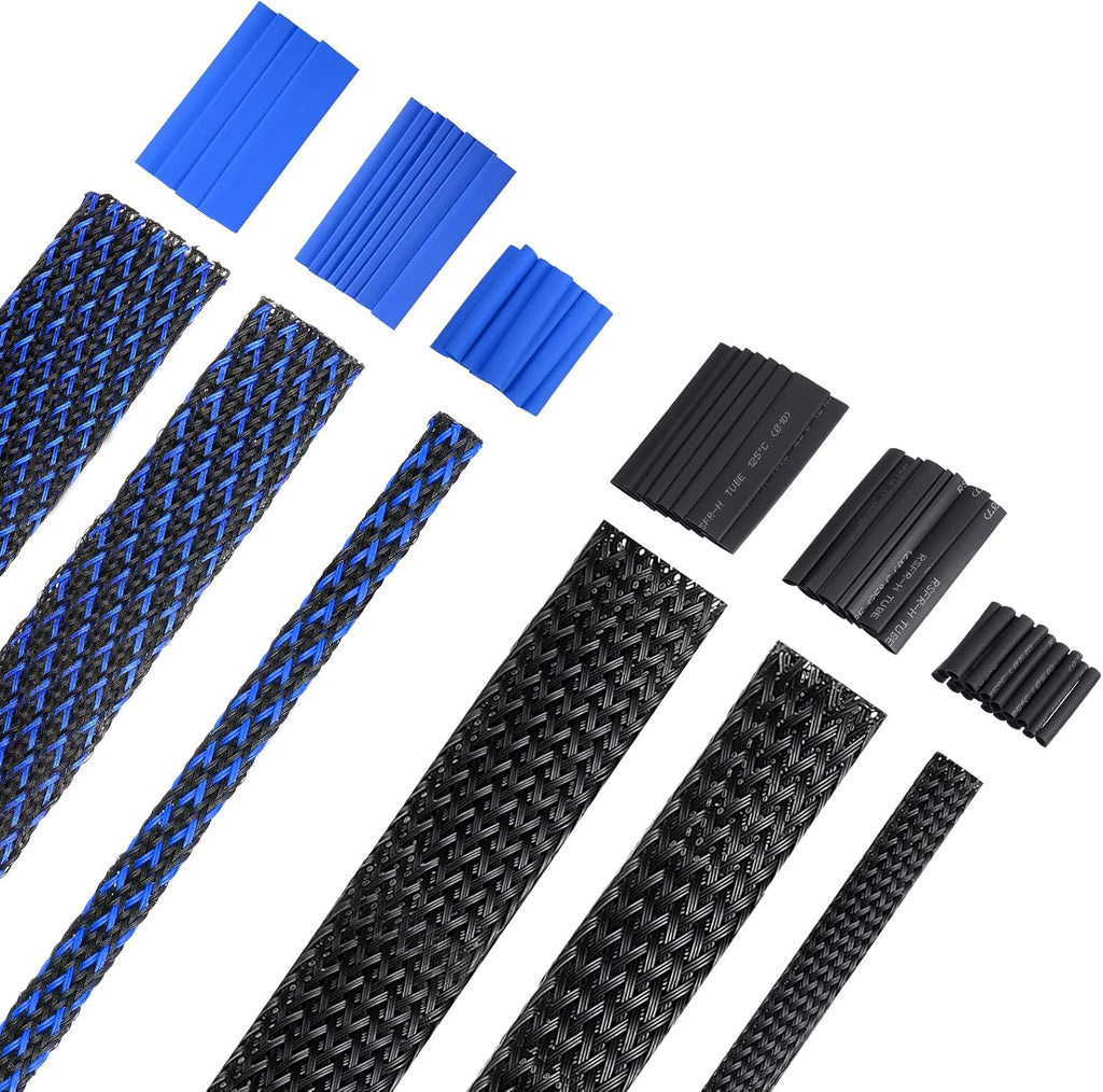 Xuniea 96ft Wire Loom Braided Cable 1/2, 1/4, 3/8 Inch,Black and Blue