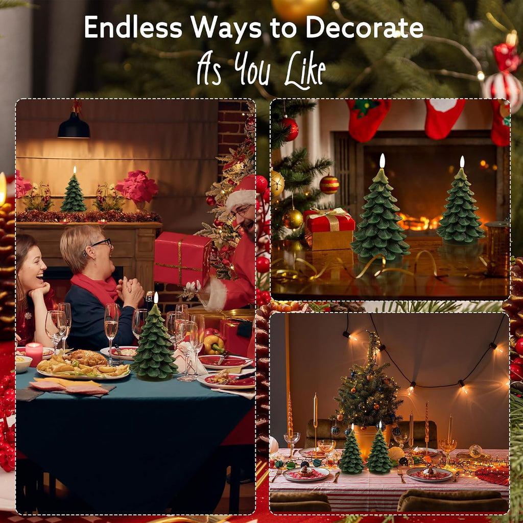 Christmas Tree Candles with Remote, Green Flameless Candle Battery Operated