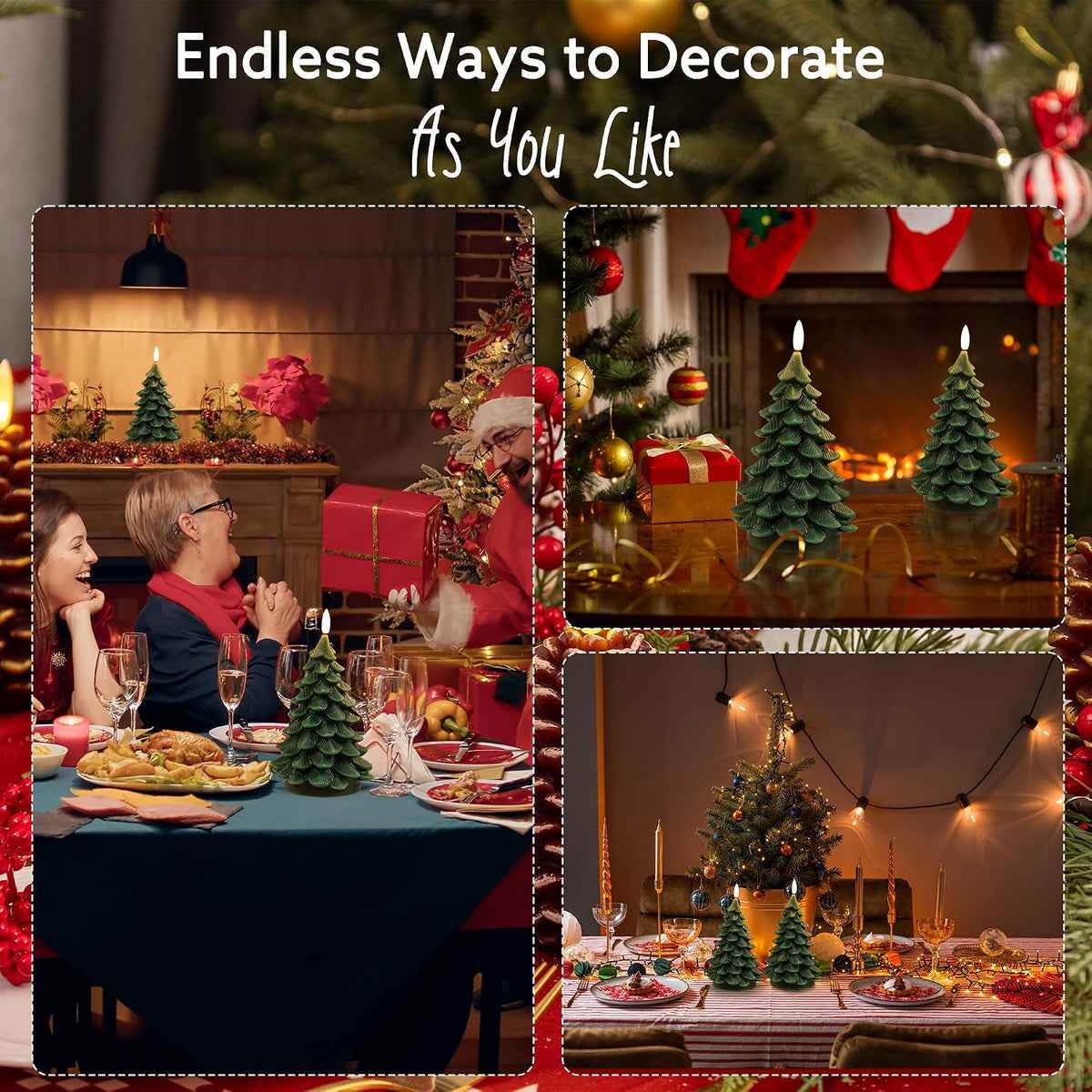 Christmas Tree Candles with Remote, Green Flameless Candle Battery Operated