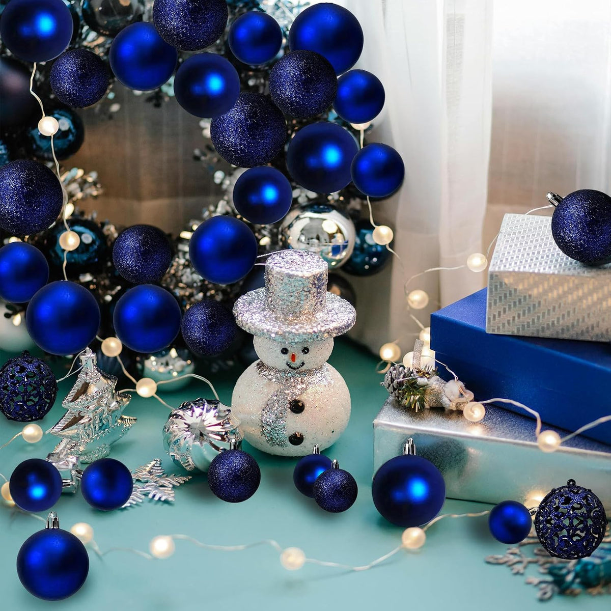NJN 100Pcs Christmas Ball Ornament Set, Royal Blue Ornaments for Xmas Tree Decor Plastic Shatterproof Decorative Hanging Baubles for Holiday Party Wedding Tree Decoration