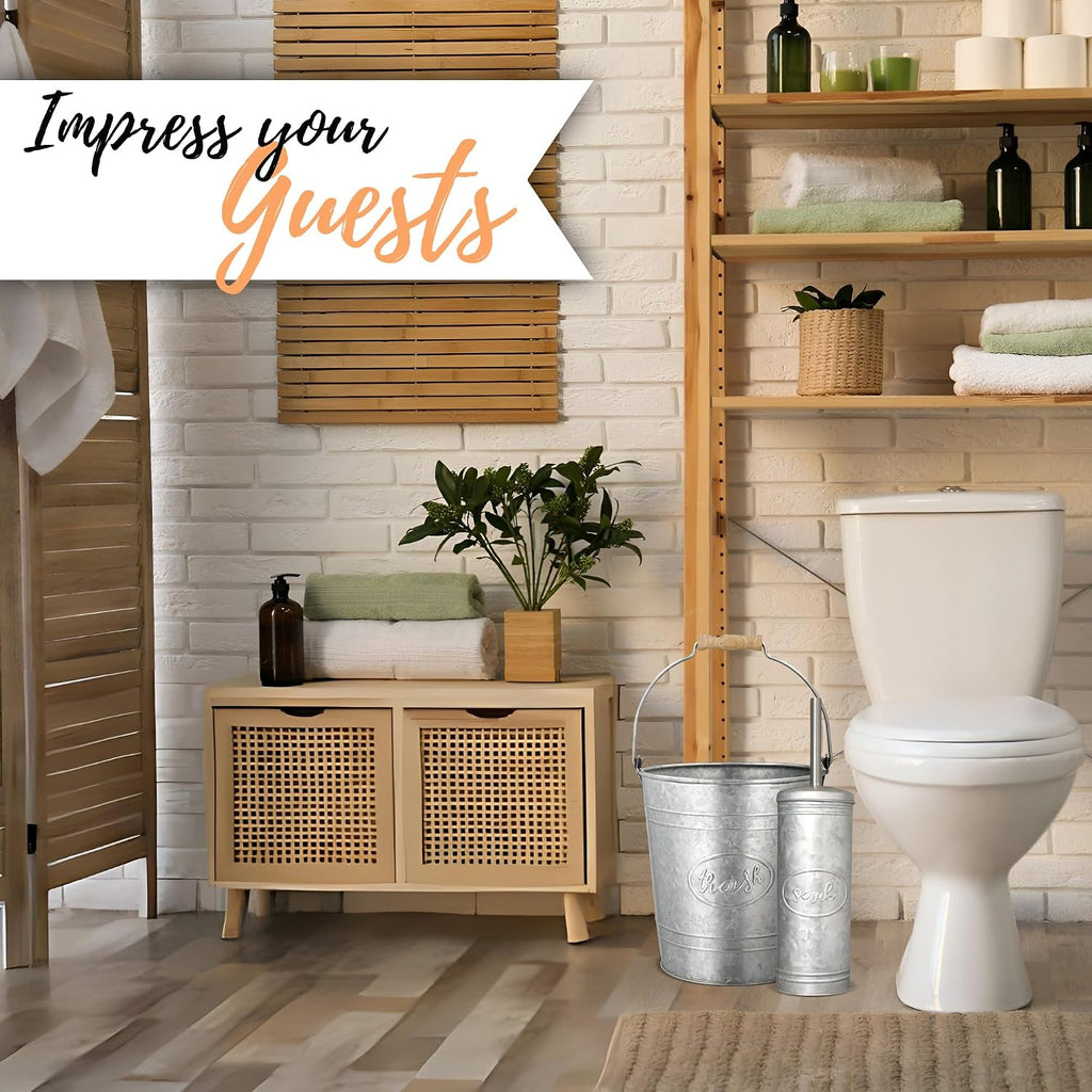 Autumn Alley Farmhouse Bathroom Trash Can and Toilet Brush Set, 2 Gallon