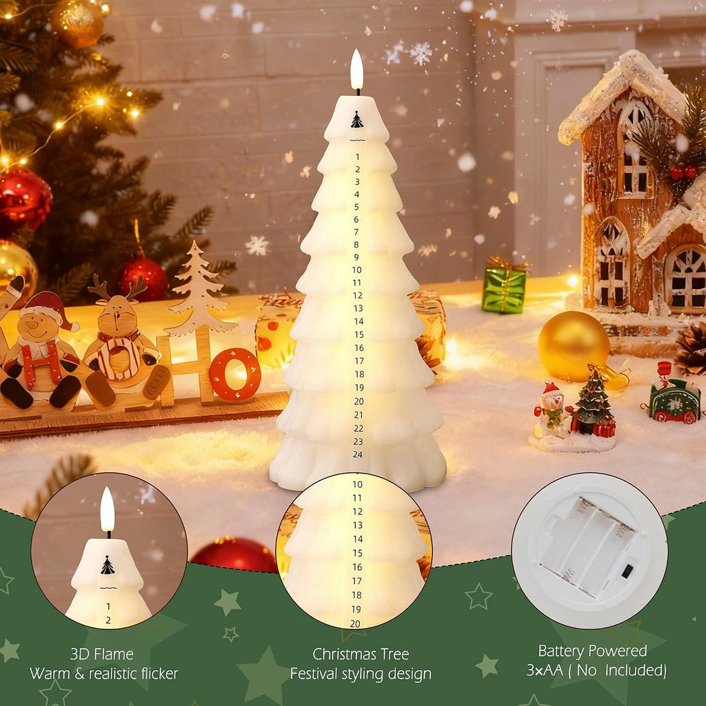 Christmas Tree Candles with Remote, Wax Christmas Countdown Candles White