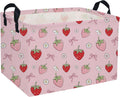 Rectangle Strawberry Baskets Pink Basket Cute Storage Bin for Room Decor Gift Basket(Bow strawberry)