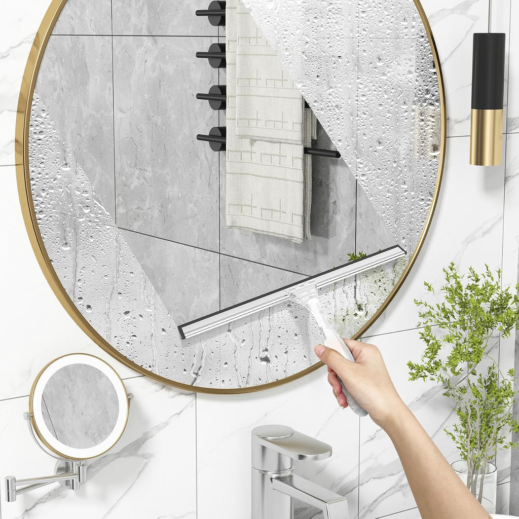 AmazerBath Squeegee for Shower Glass Door, Shower Squeegee for Glass Doors - All-Purpose Squeegee with Hook for Shower Doors, Windows, Mirrors, Tiles and Car Glass, 12 Inches - Clear (Pack of 2)