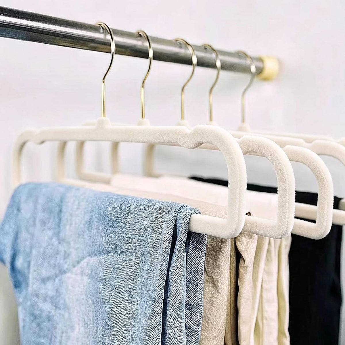 20 Pack Velvet Pants Hangers for Closet Space Saving, Thin Hanger (White)