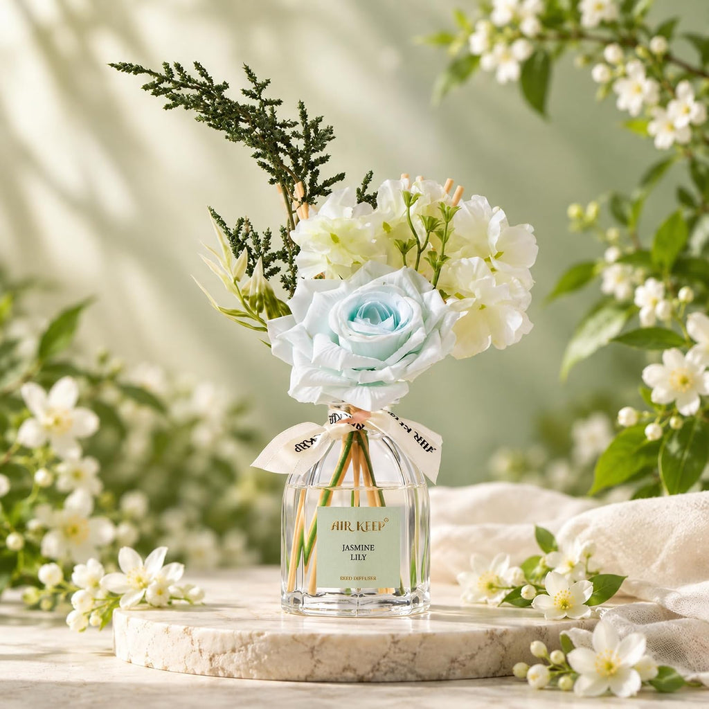 Airkeep Jasmine Lily Flower Reed Diffuser Set, 4.06 fl oz