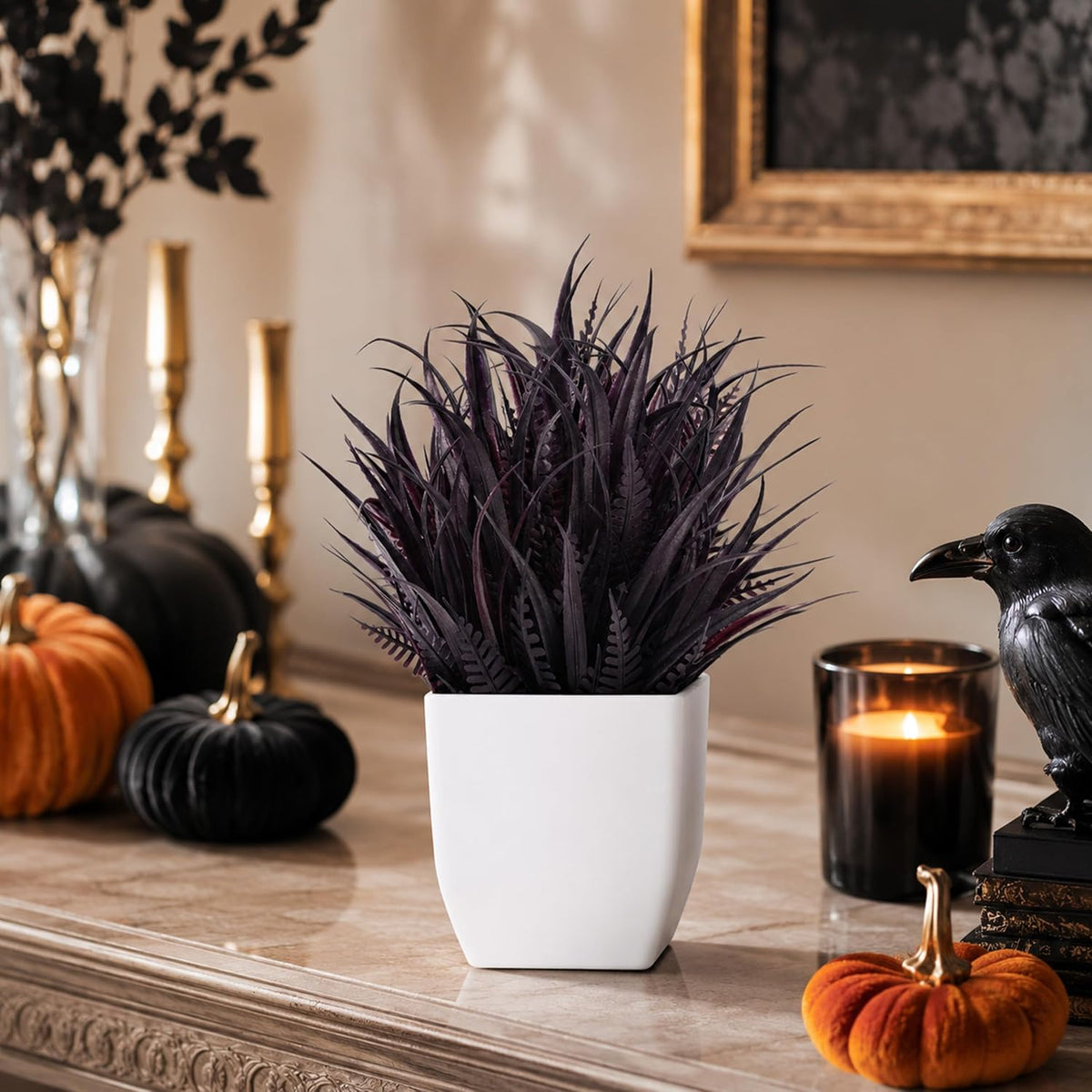 Der Rose 2 Pack Plum Small Fake Plants for Halloween Gothic Home Decor