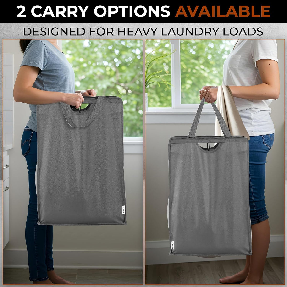 ALCOVA 2 Pack Hanging Laundry Hamper, 59L Over the Door Laundry Bag, Grey