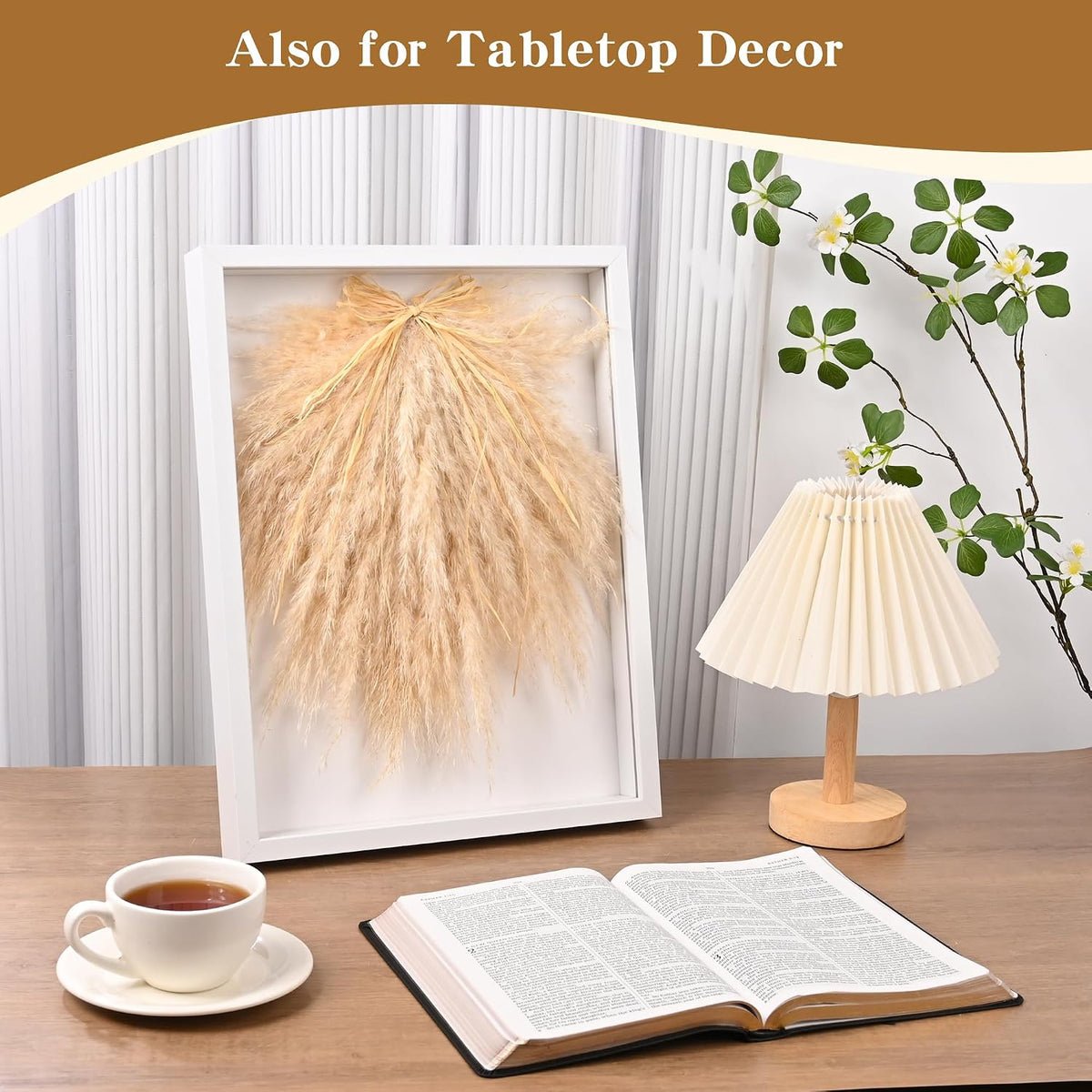 YZXZM Dried Pampas Grass Decorations for Boho Wall Art Decor in 16" Frame (Beige)