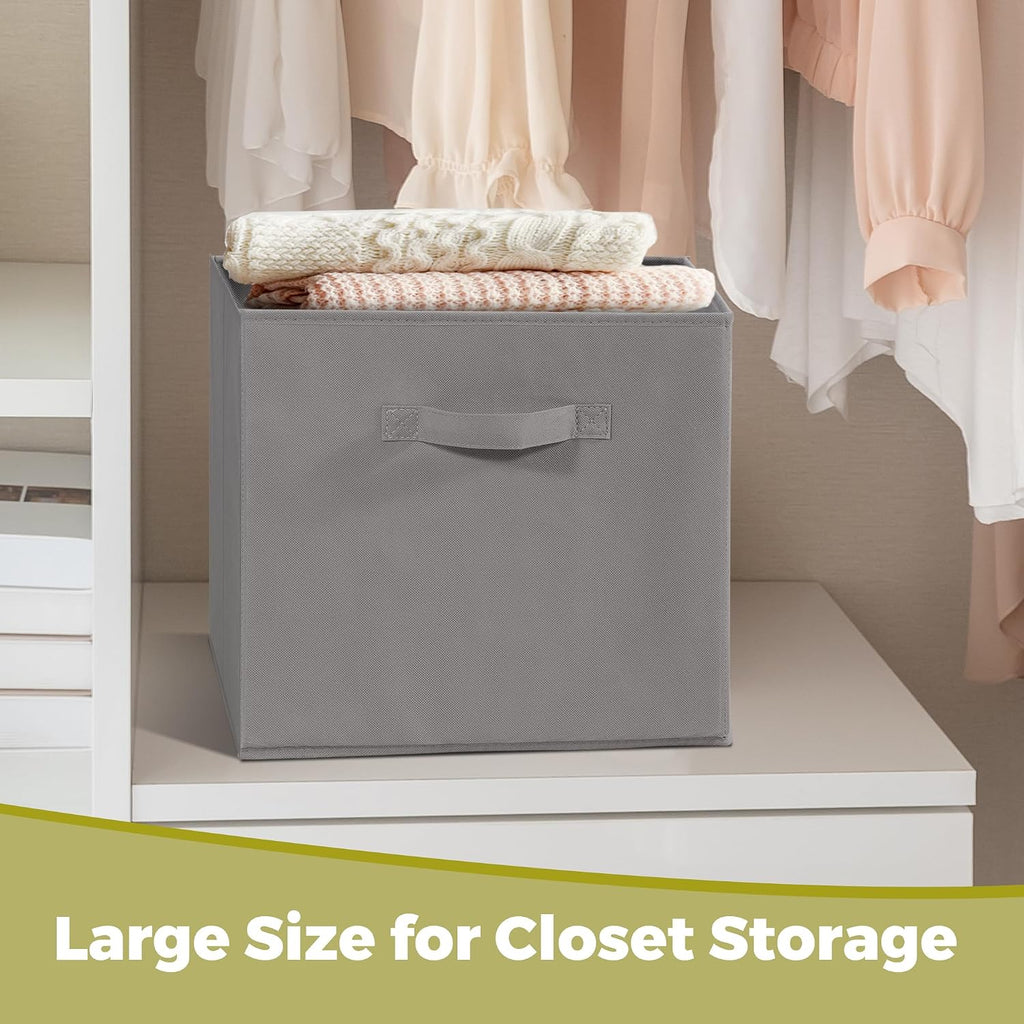 11x11 Storage Bins, Set of 10 Storage Cubes, Collapsible Cube Storage Bins, Fabric Closet Organizers with Handles for Home, Office, Closet Shelf Cabinet, Bookcase, Grey
