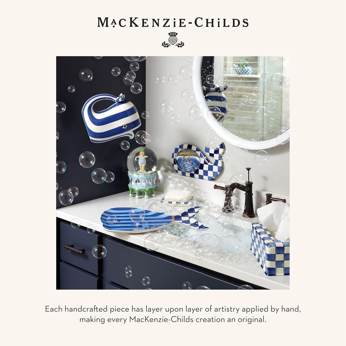 MACKENZIE-CHILDS Tissue-Box Cover, Blue-and-White Royal Check, Square