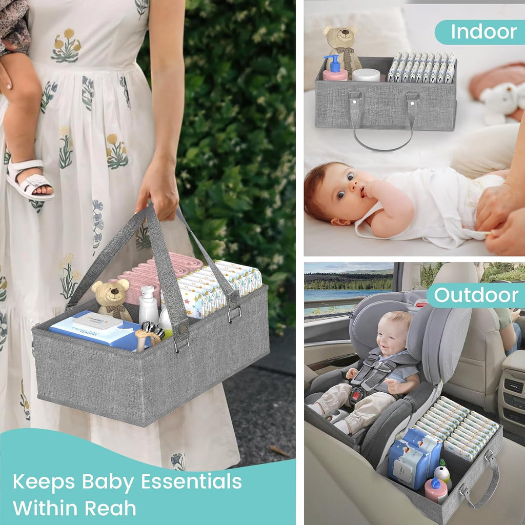 2IN1 Baby Diaper Caddy Organizer & 4-Tier Rolling Cart, Bedside Cart for Baby Essentials Nursery With Drawers, Metal Mobile Diaper Caddy Cart with Wheels, Storage Basket with Dividers for Baby Shower