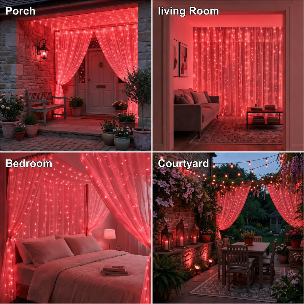 HXWEIYE 300LED Fairy Curtain Lights, 9.8x9.8Ft USB, Remote, 8 Modes & Timer
