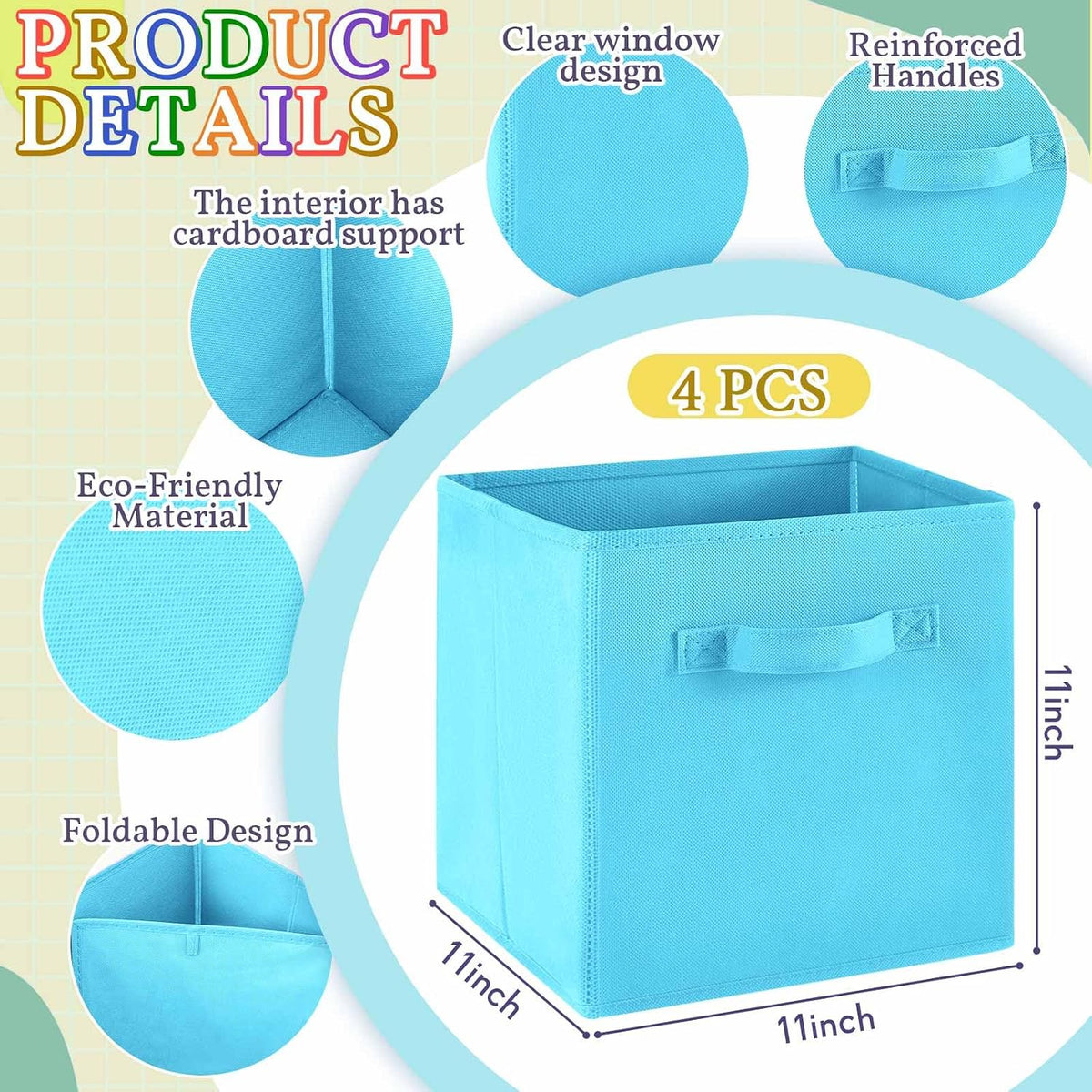 Yinder 4 Pcs Cube Storage Bin Pink Purple 10.5''x10.5''x11'' Storage Cubes