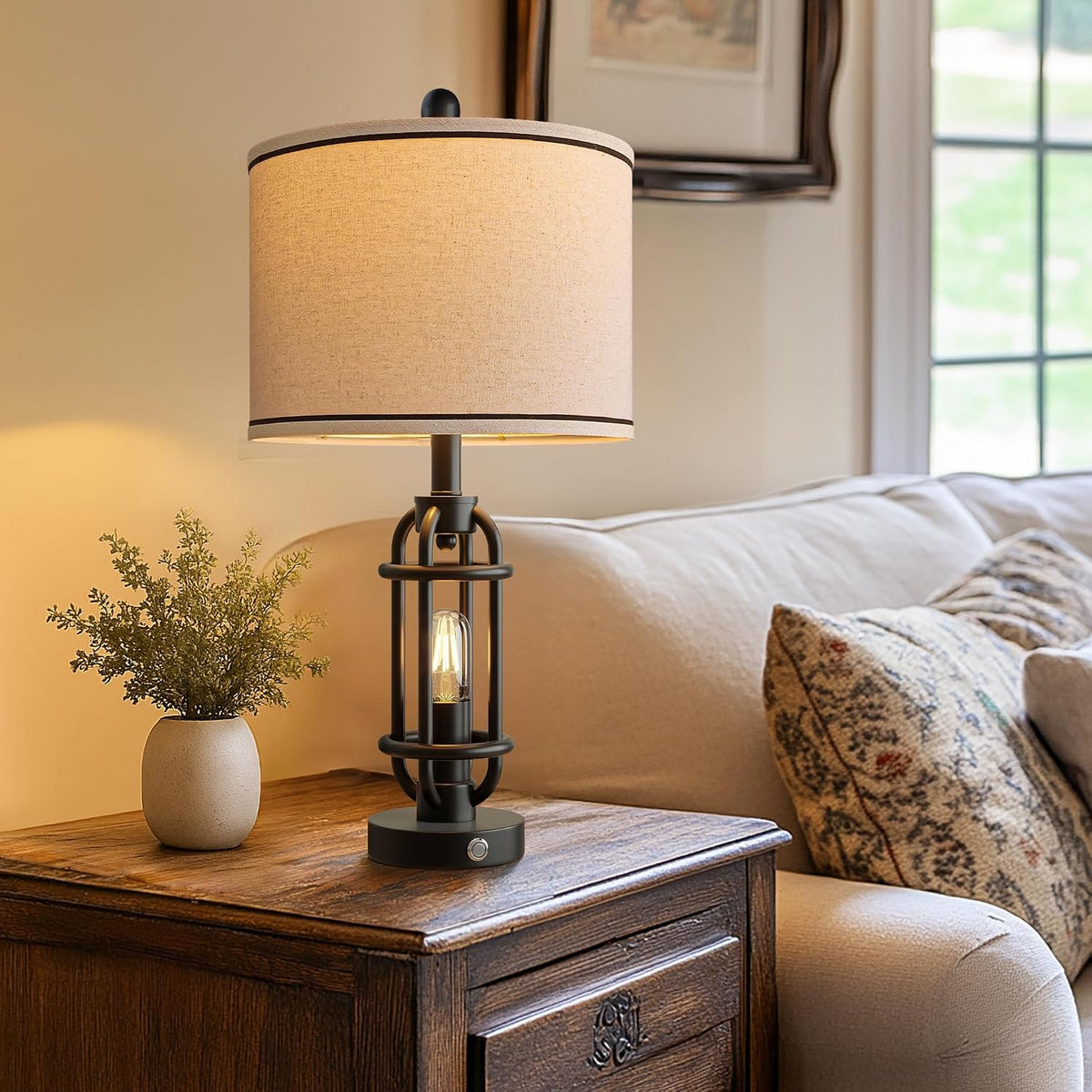 G-SAFAVA 24'' Table Lamps for Living Room Bedroom Industrial Touch Lamp with USB A+C Ports, Night Light Farmhouse Vintage Nightstand Bedside Lamps for Night Stands Metal Black, Bulbs Included