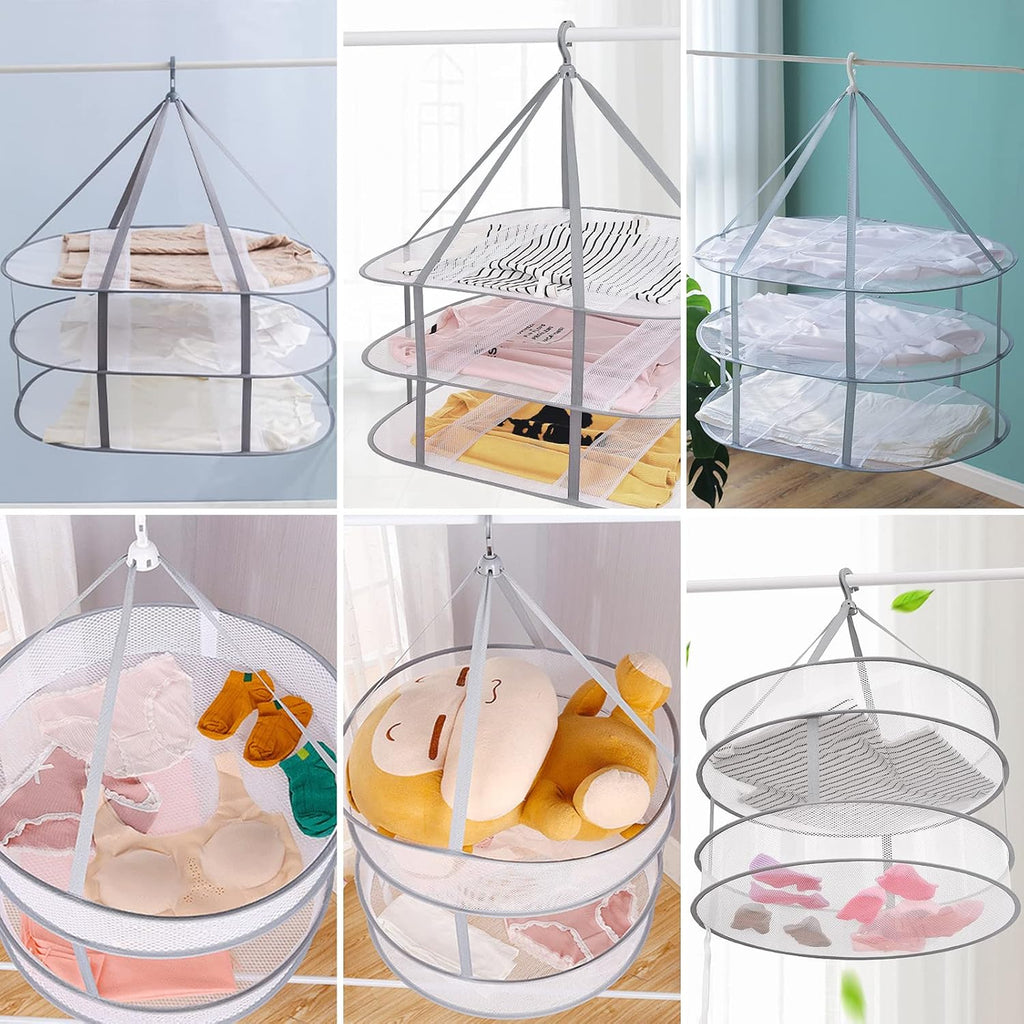 2 Pack 3-Tier Folding Mesh Clothes Hanging Dryer, Sweater Drying Rack, Large Laundry Drying Rack, Lay fold Flat Dry Hanger, Mesh Clothes Hanging Dryer - XL(3Tier)+XL(3Tier)