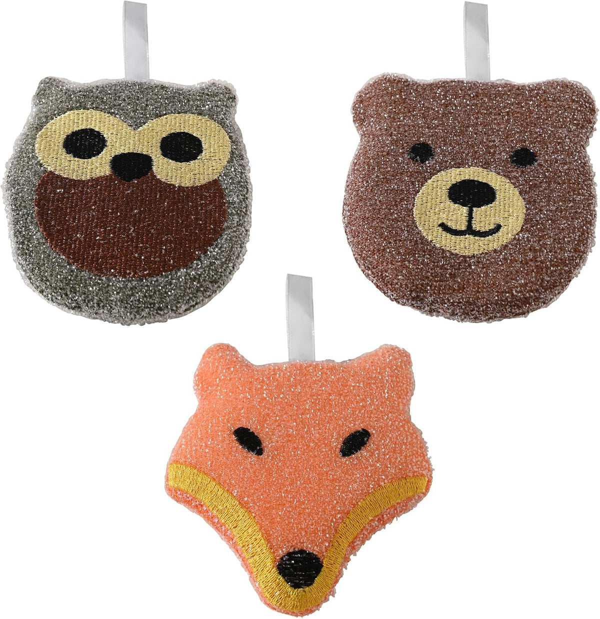 Fox Run Woodland Animal Sponge Set, Non-Abrasive Fox, Owl & Bear Scrubbers