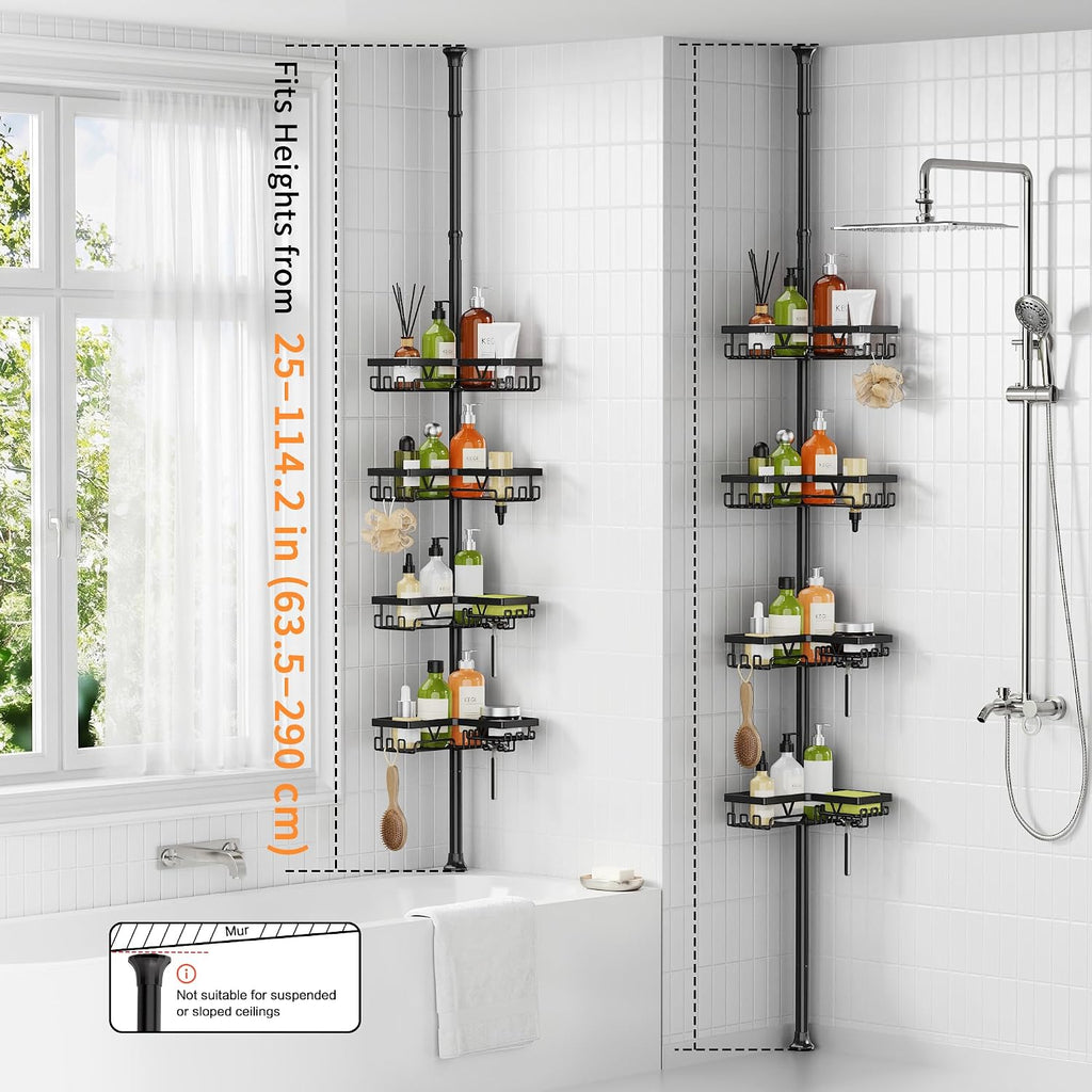 KEGII Corner Shower Caddy Tension Pole, 2-Steps Install Bathroom Organizer
