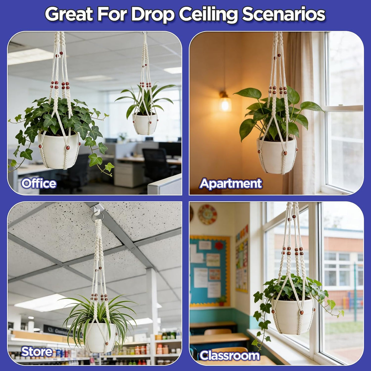2 Pack Macrame Plant Hanger with Drop Ceiling Hooks