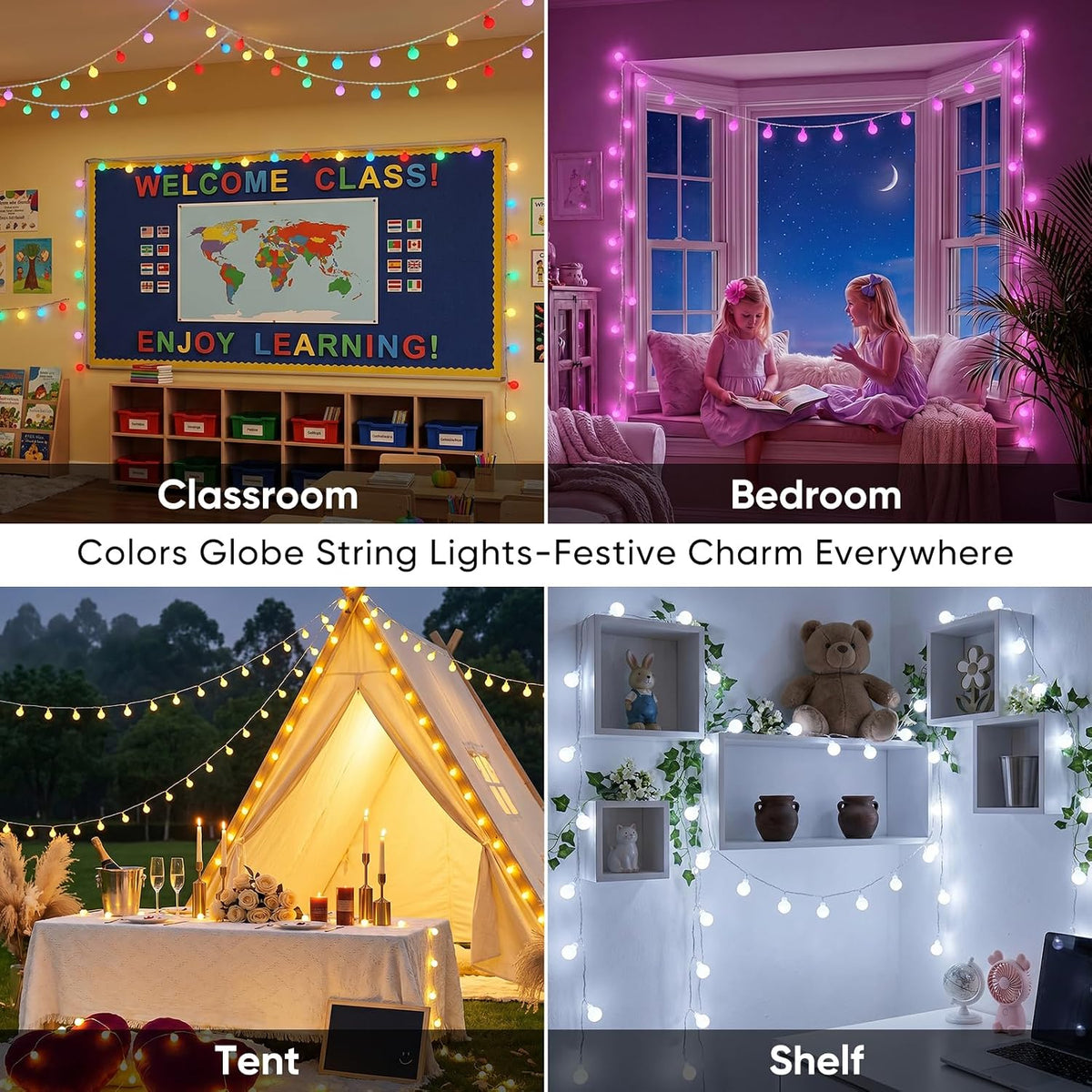 OMIKA 50FT 100 LED Smart Color Changing Globe String Lights, Smart Fairy Lights APP & Remote Control, Music Sync Twinkle Light, 100+ Dynamic Mode for Bedroom Classroom Party Christmas Decoration