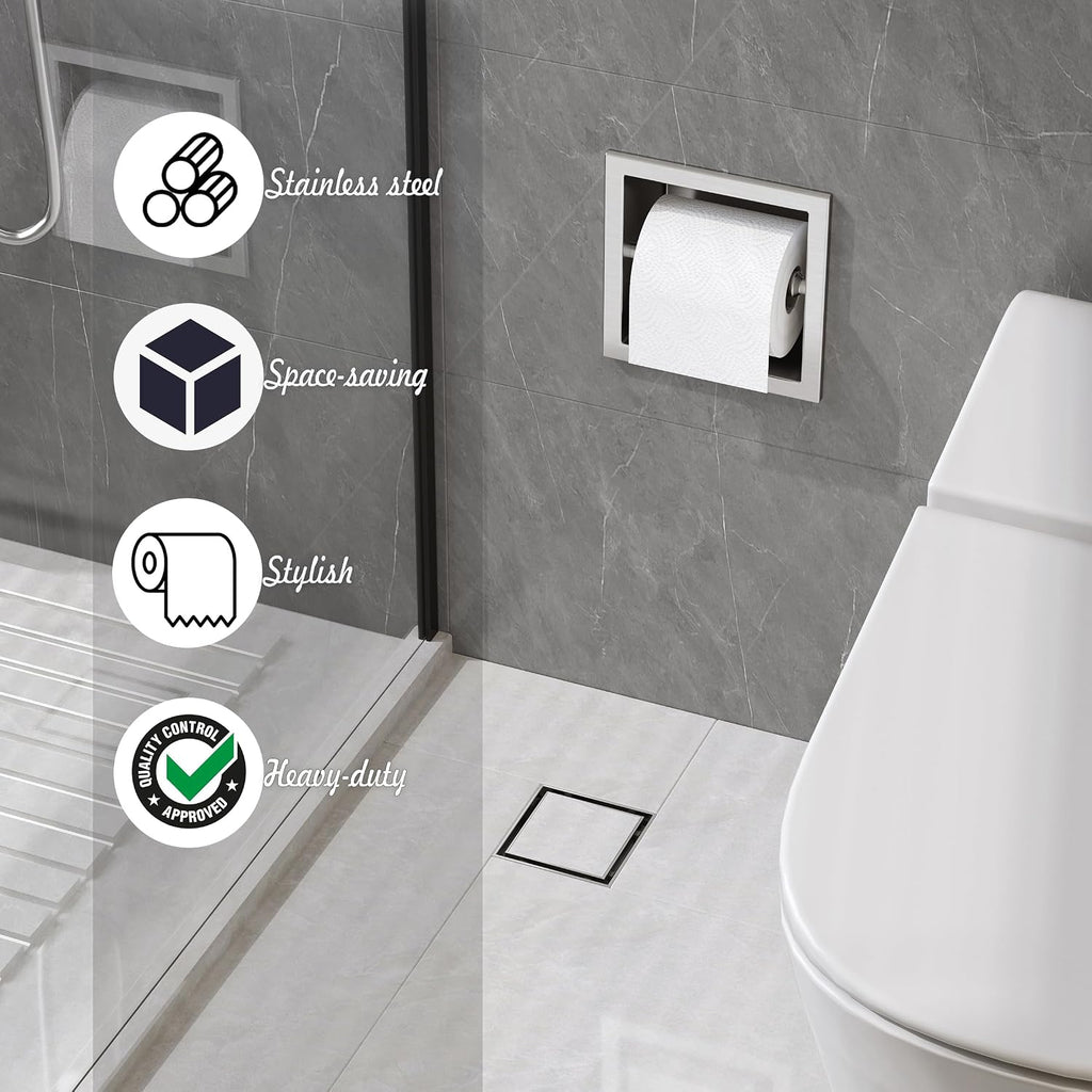 Neodrain Brushed 304 Stainless Steel Recessed in Wall Toilet Paper Holder