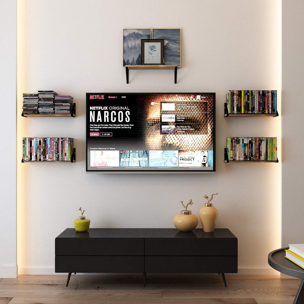 Wallniture Ponza 17'' x 4.5'' Floating Wall Shelf Bathroom, Small Wood Book Shelves for Wall Storage, Wall Mounted Shelf, Dining Room, Bedroom, Living Room, Office & Kitchen Organization, Burnt, 5pcs