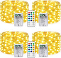 4 Pack Fairy Lights Battery Operated with Remote, 16.4FT 50 LED Twinkle String Lights with Timer, Silver Wire Waterproof Indoor Outdoor for Bedroom Christmas Wedding Dorm Decor Warm White