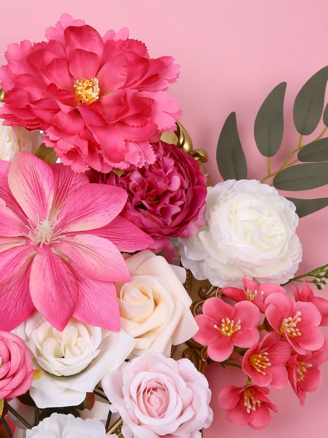 Artificial Flower Combo Hot Pink Silk Flowers for DIY Wedding Bridal Bouquets Table Cake Arch Floral Arrangement Table Centerpieces Baby Shower Party Home Decor