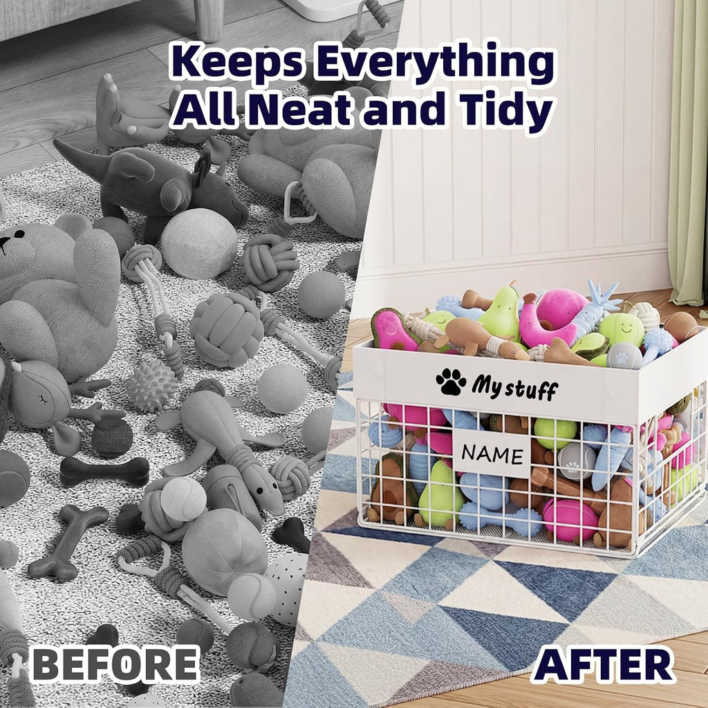 Kaiferty Indestructible Large Dog Toy basket, Chew-Proof Medium Toy Bin for Dogs, Pet Toy Bin Dog Metal Basket for Toys, Puppy Toy Storage Organizer Blankets, Toy Box for Living Room Area (White)