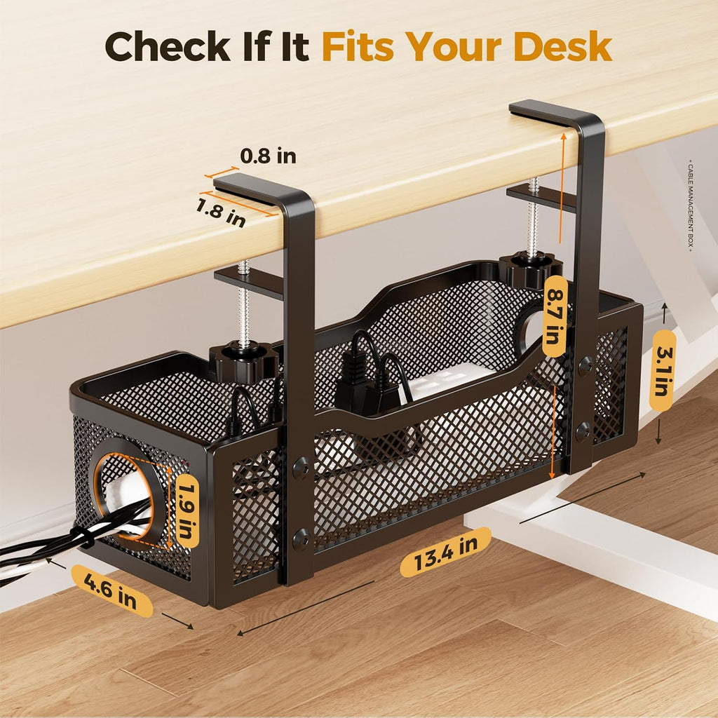 Cinati Under Desk Cable Management Tray, 13.4" Metal Cord Organizer, Black