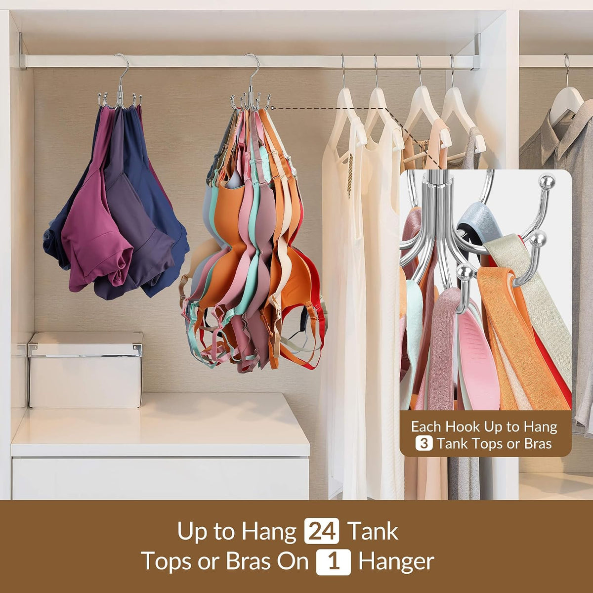 ZEDODIER 2 Pack Tank Top Hanger, Rotating Bra Organizer for Closet