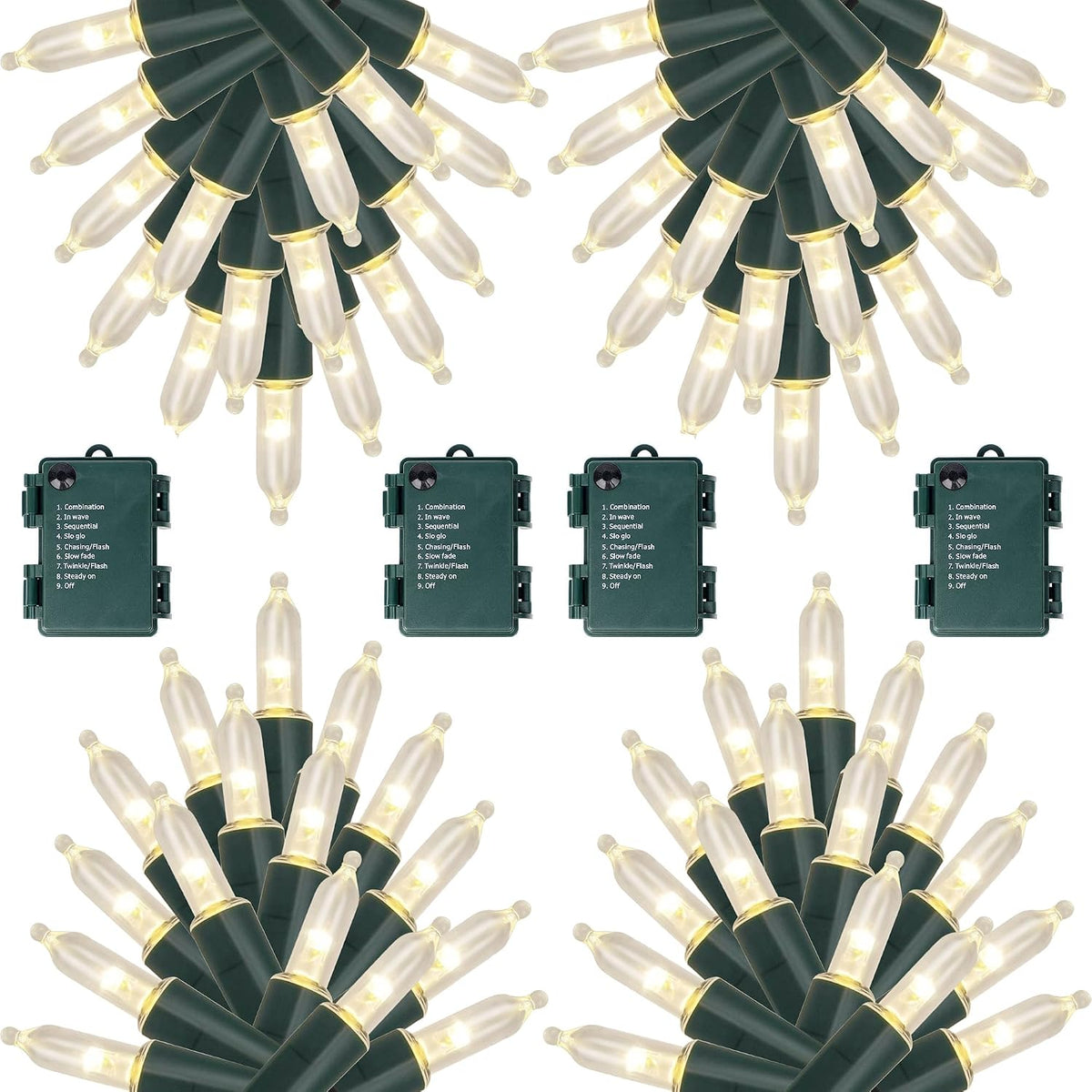 Joliyoou 16 Ft 50 LEDs Warm White Christmas String Lights, 4 Packs