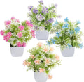 Mini Artificial Faux Plants 4 Packs, Small Fake Plants with Flowers, Black Potted Greenery for Bathroom Office Home Conference Table & Indoor Desk Decor Farmhouse Kitchen Library Restaurant