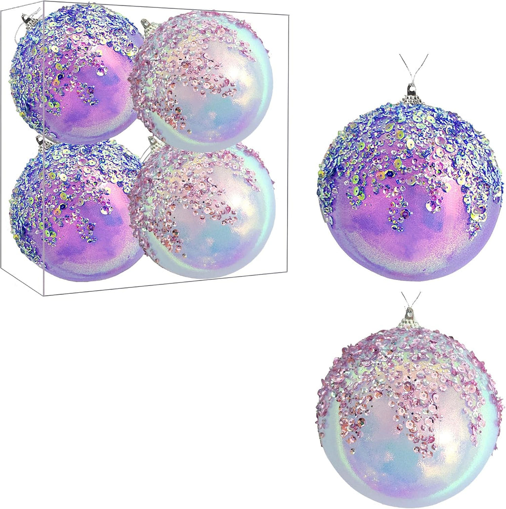 4Pcs Christmas Balls Ornaments -Shatterproof Christmas Ball for Xmas Tree Decorations Hanging,Wedding Party Holiday Decorations Colorful Purple Glitter Ball 4in x 4 Pack