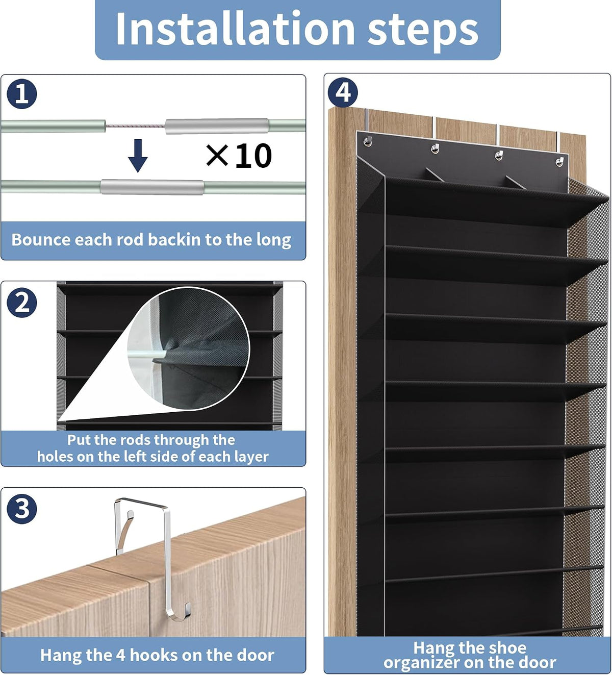 TAHAVICE 10-Tier Over The Door Shoe Organizer, Heavy Duty Hanging Storage