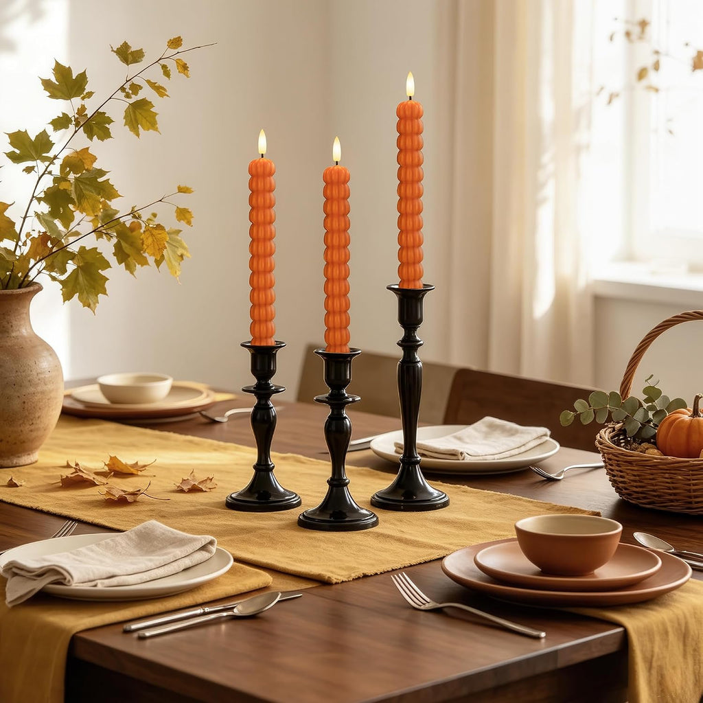 Pumpkin Taper Candles, Fall Flameless Candles, Halloween, Orange, Set of 3