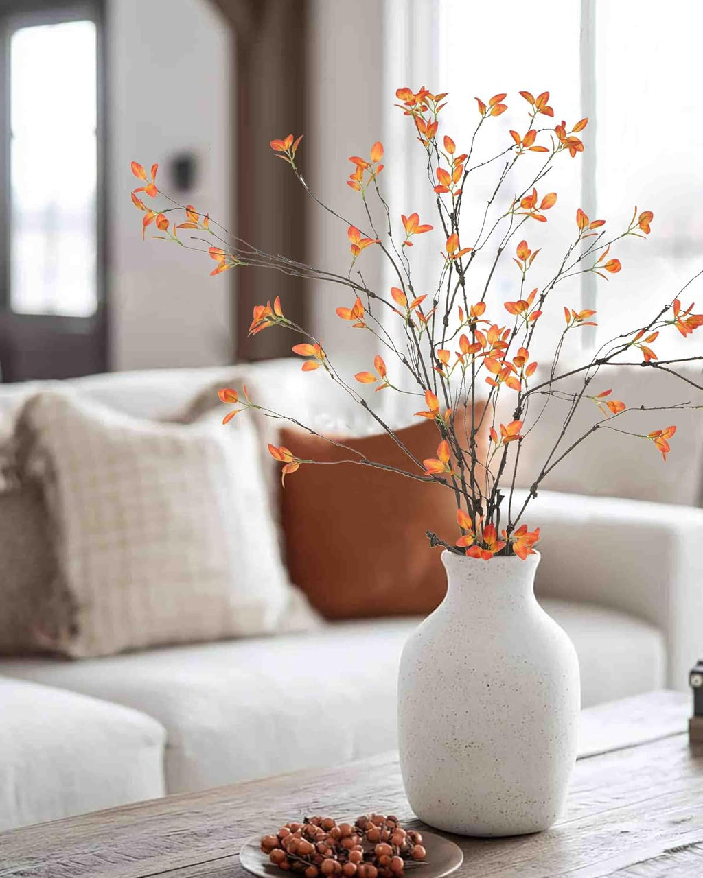 5pcs Artificial Ficus Branches Fall Faux Eucalyptus Stems,Orange