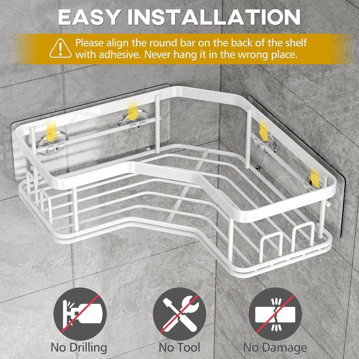 MAXIFFE 3 Pack X-Large Corner Shower Caddy with Soap Holder, Large Capacity Sturdy Easy Install No Drilling Stainless Steel Hold 40 LB Shower Organizer Shelves Rack for Family Renters Bathroom, White