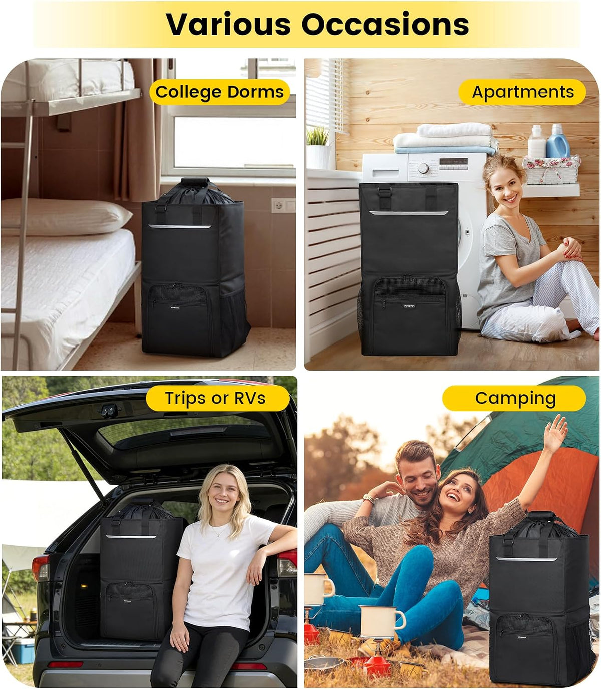Vorspack Laundry Backpack with Shoulder Straps, Extra Large Hamper, Black