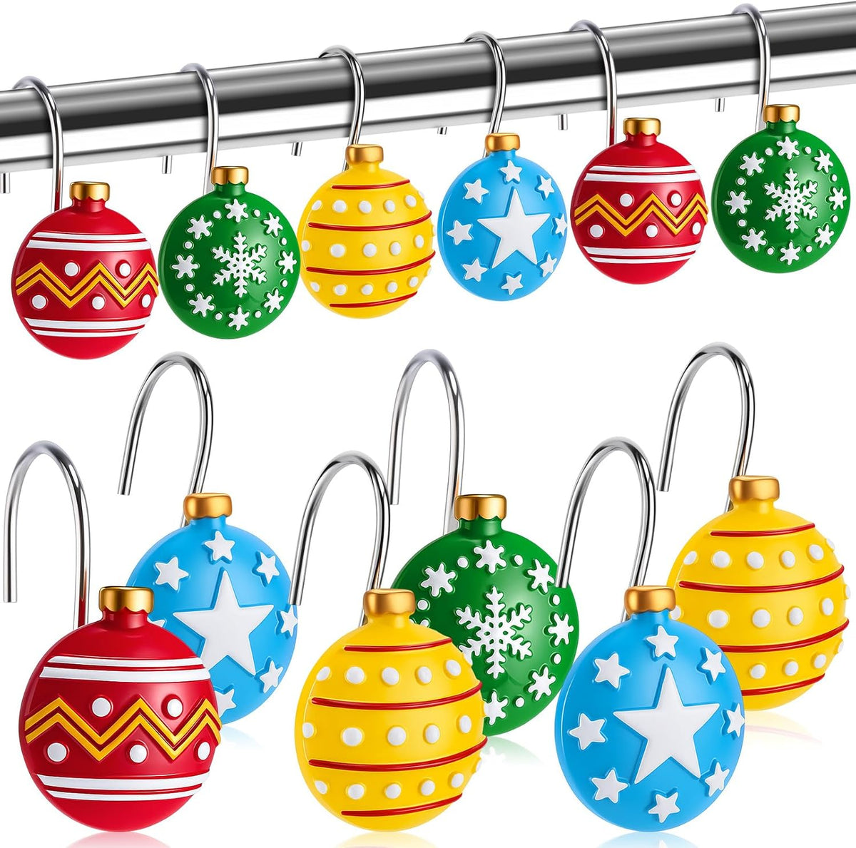Yungyan 12 Pcs Christmas Shower Curtain Hooks Snowflake Curtain Hangers