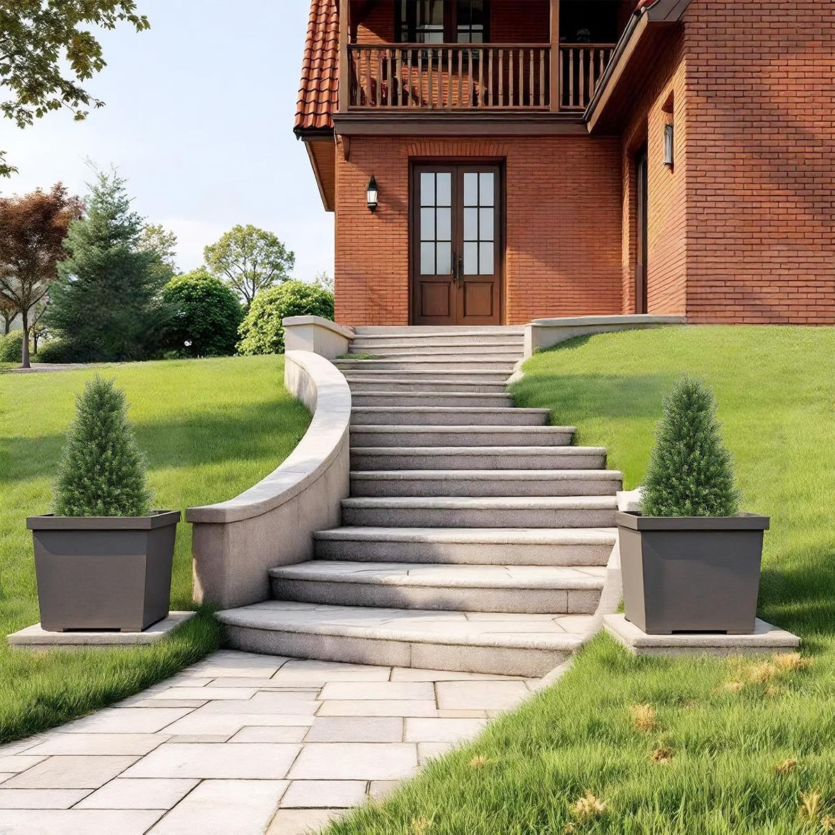 30" Cedar Topiary Trees Artificial Outdoor Set of 2