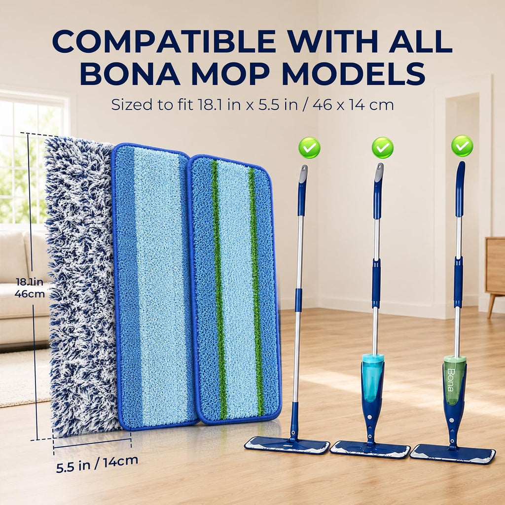 AIAKO Microfiber Replacement Mop Pads for Bona Hardwood Floor, 3 Pack