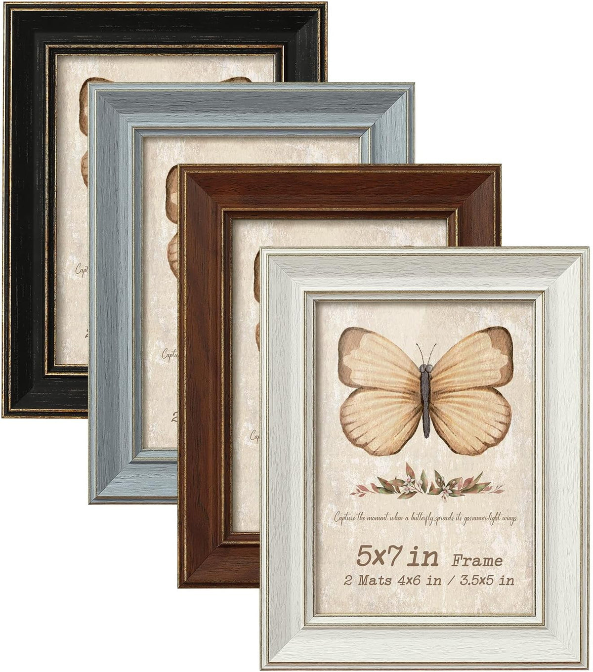 5x7 Picture Frame with Mat, 5 x 7 Assorted Photo Frame Set, 4 Pack