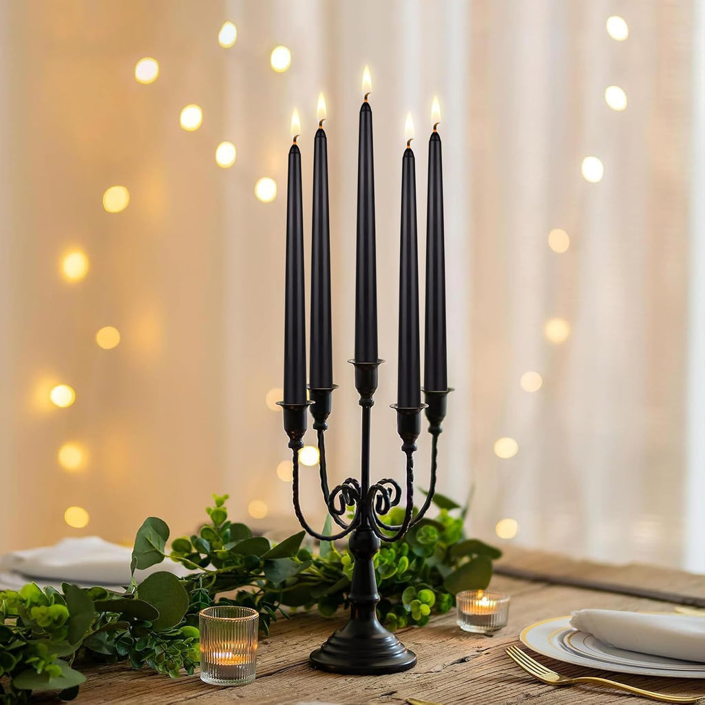 Mega Candles 12 pcs Unscented Black Taper Candles, Hand Poured Wax Candle 10 Inch x 7/8 Inch, Home Décor, Wedding Receptions, Centerpieces, Occasions, Romantic Dinners, Prayer, Candle Holders