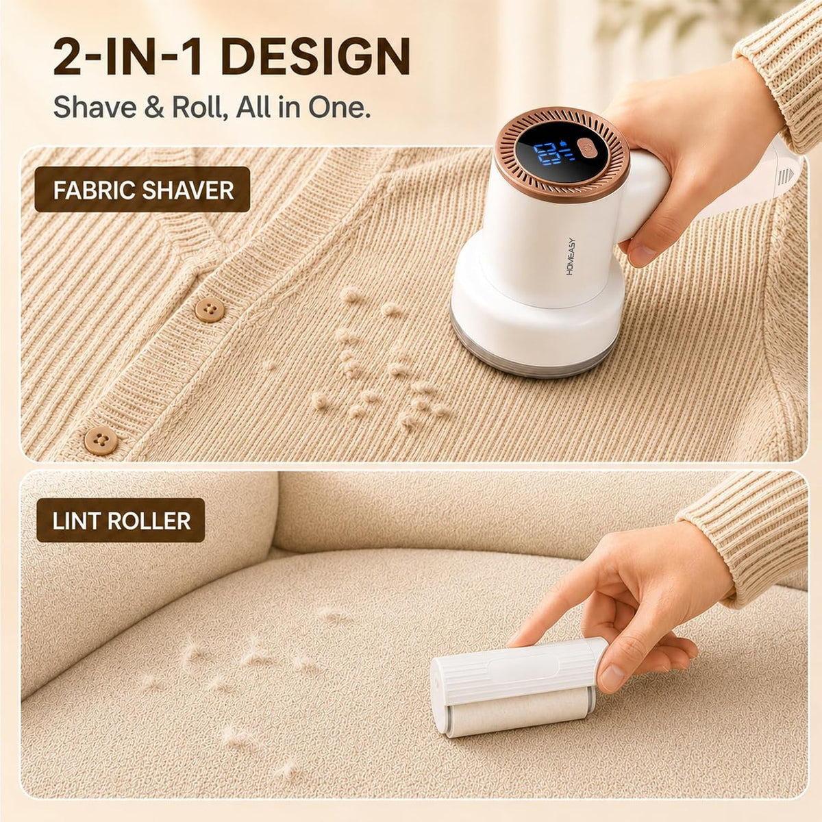 HOMEASY Fabric Shaver, Rechargeable Lint Remover for Clothes White